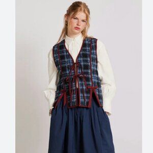Damson Madder Aliva Quilted Bow Gilet Vest Plaid Size UK 16 US 12 NWT